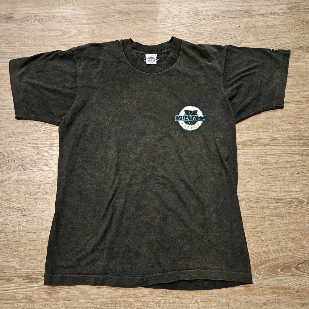 Vintage 90s Vuarnet France T Shirt Mens L Black Rainbow Logo USA Single Stitch
